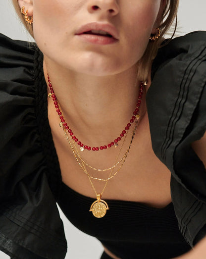 Savi Gemstone Beaded Necklace | 18ct Gold Plated Vermeil/Red Chalcedony