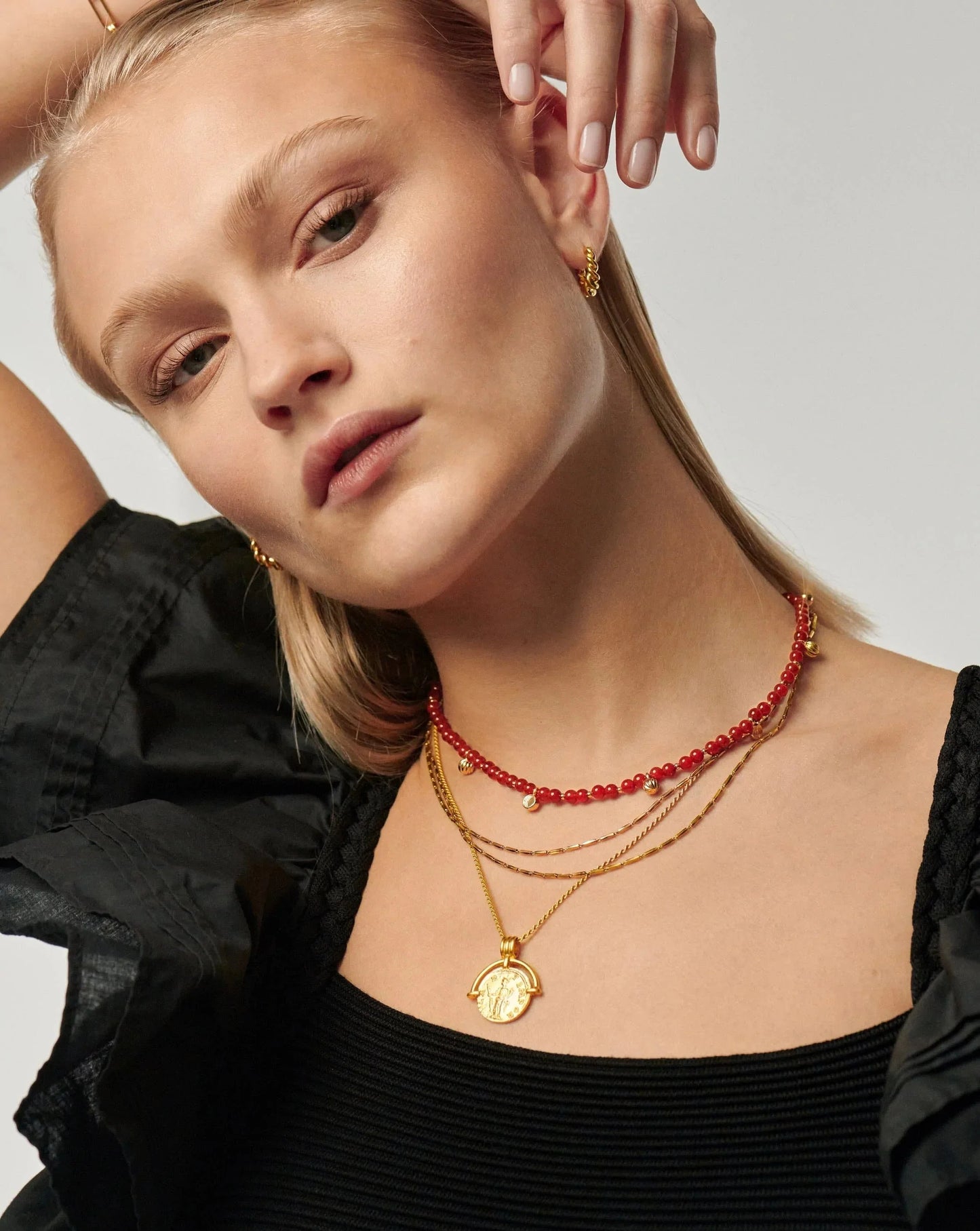 Savi Gemstone Beaded Necklace | 18ct Gold Plated Vermeil/Red Chalcedony