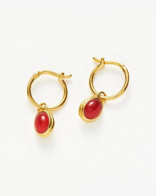 Savi Gemstone Charm Mini Hoop Earrings | 18ct Gold Vermeil/Red Chalcedony