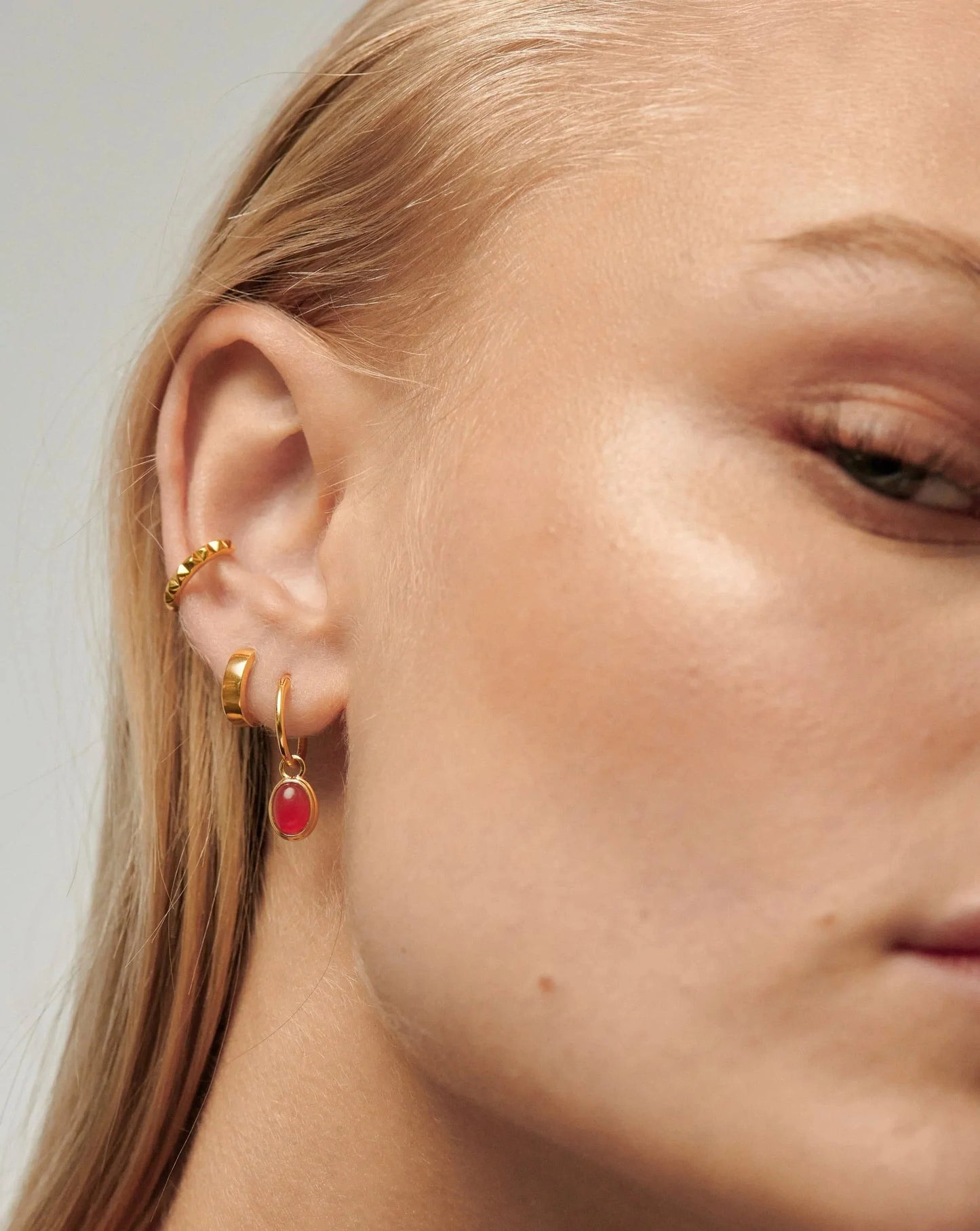 Savi Gemstone Charm Mini Hoop Earrings | 18ct Gold Vermeil/Red Chalcedony