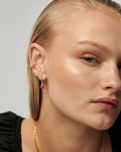 Savi Gemstone Charm Mini Hoop Earrings | 18ct Gold Vermeil/Red Chalcedony