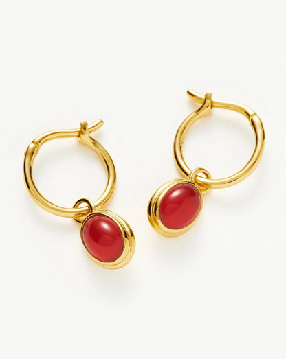 Savi Gemstone Charm Mini Hoop Earrings | 18ct Gold Vermeil/Red Chalcedony