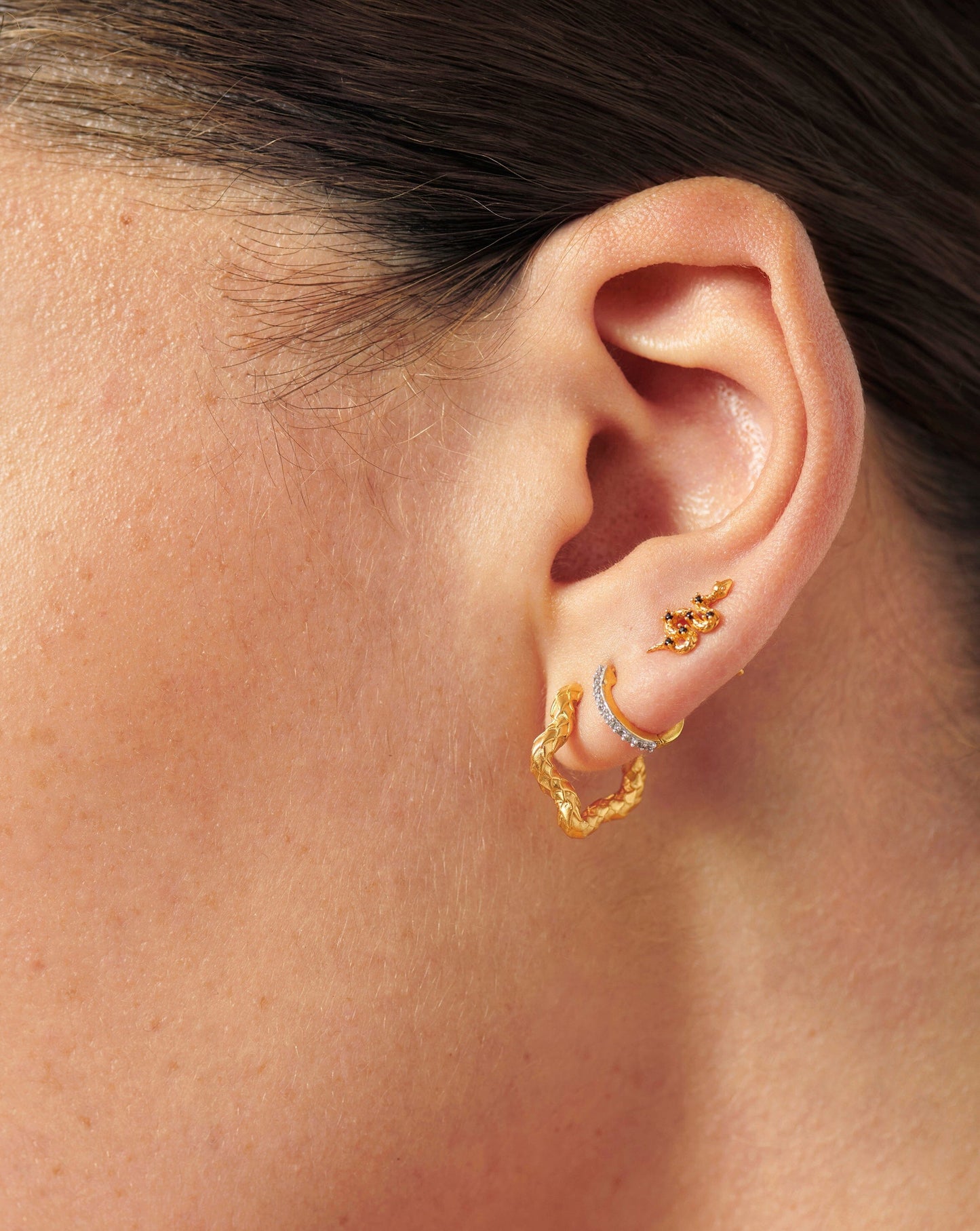 Serpent Textured Squiggle Mini Hoop Earrings | 18ct Gold Vermeil