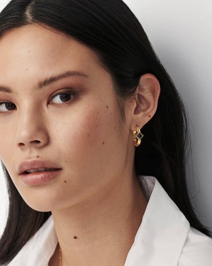 Single Stone Hoop Earrings | 18ct Gold Plated/Black Onyx