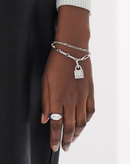 Small Ridge Padlock Clip-On Pendant | Silver Plated