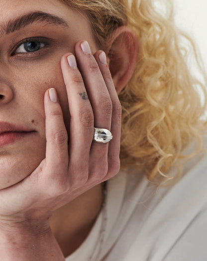 Sphere Domed Ridge Ring | Silver Plated