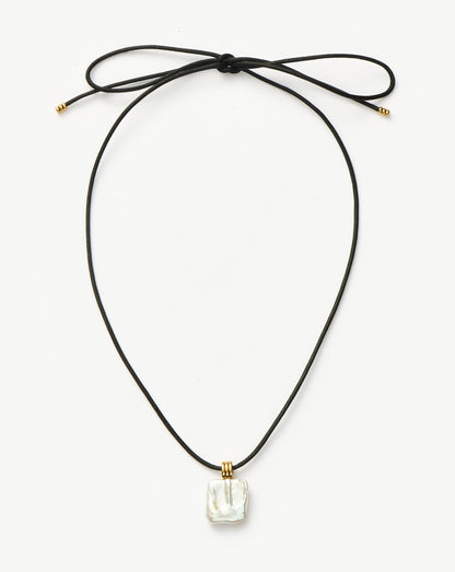 Square Pearl Pendant Cord Necklace | 18ct Gold Vermeil/Pearl