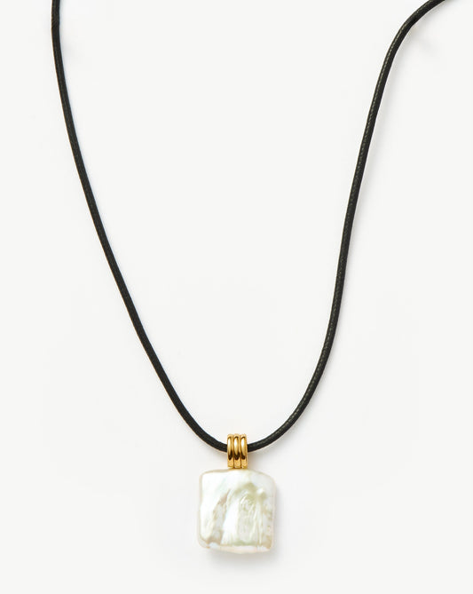 Square Pearl Pendant Cord Necklace | 18ct Gold Vermeil/Pearl