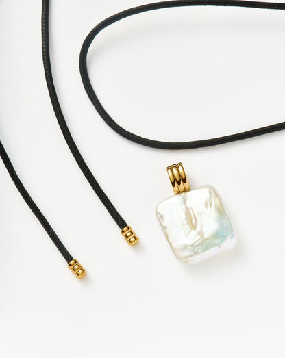 Square Pearl Pendant Cord Necklace | 18ct Gold Vermeil/Pearl