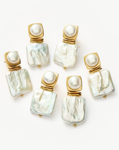 Square Pearl Statement Earrings | 18ct Gold Plated/Pearl