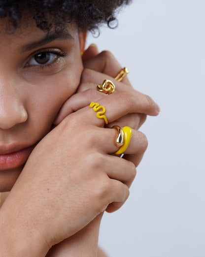 Squiggle Two Tone Enamel Crossover Ring | 18ct Gold Vermeil/Lemon Yellow