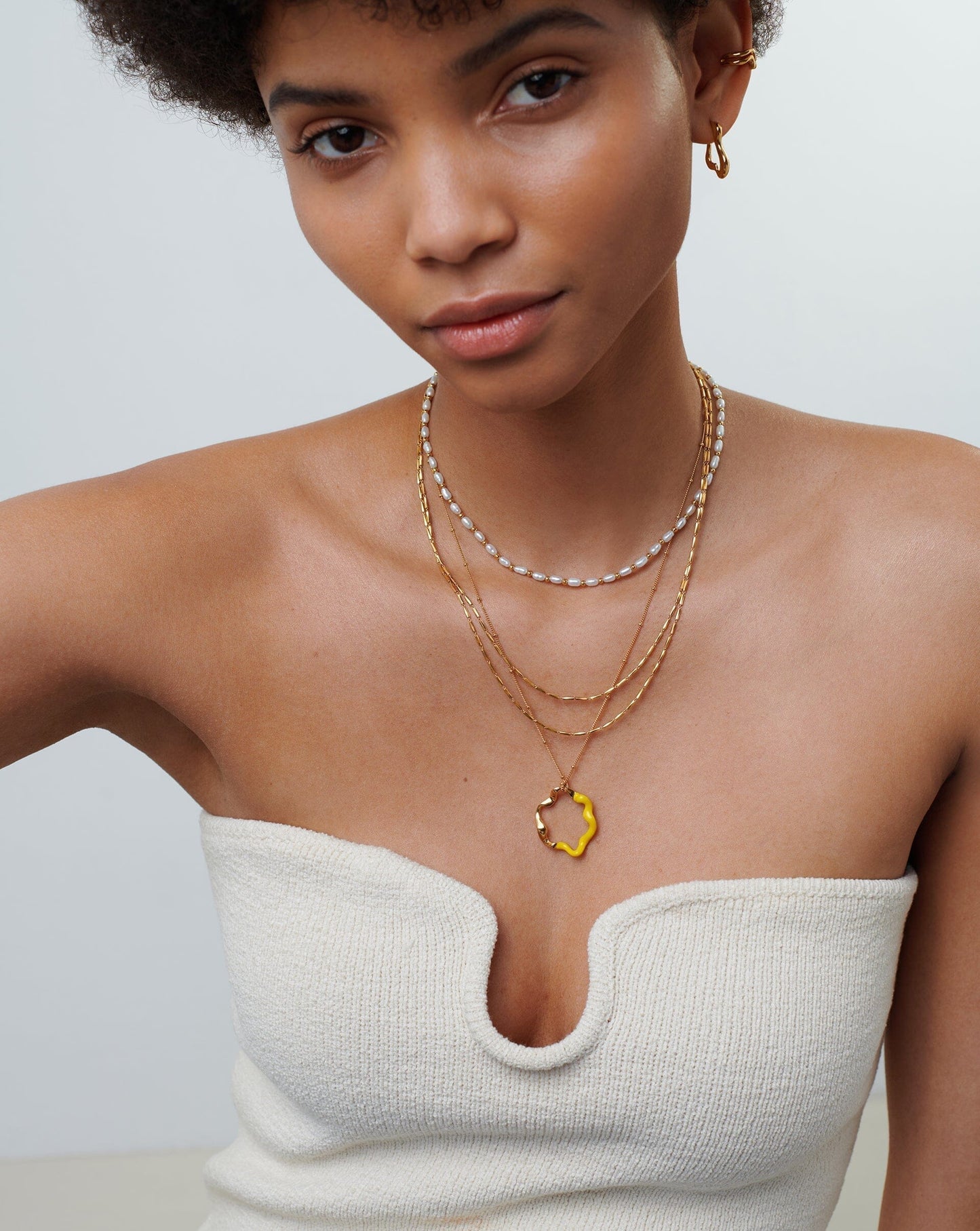 Squiggle Two Tone Enamel Pendant Necklace | 18ct Gold Vermeil/Lemon Yellow