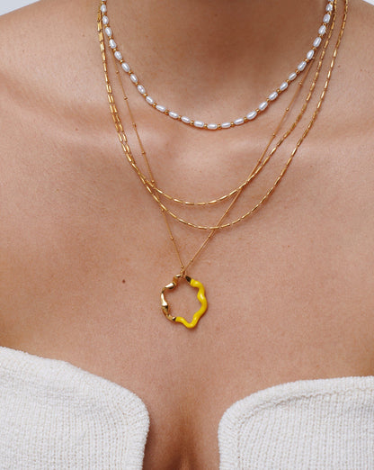 Squiggle Two Tone Enamel Pendant Necklace | 18ct Gold Vermeil/Lemon Yellow
