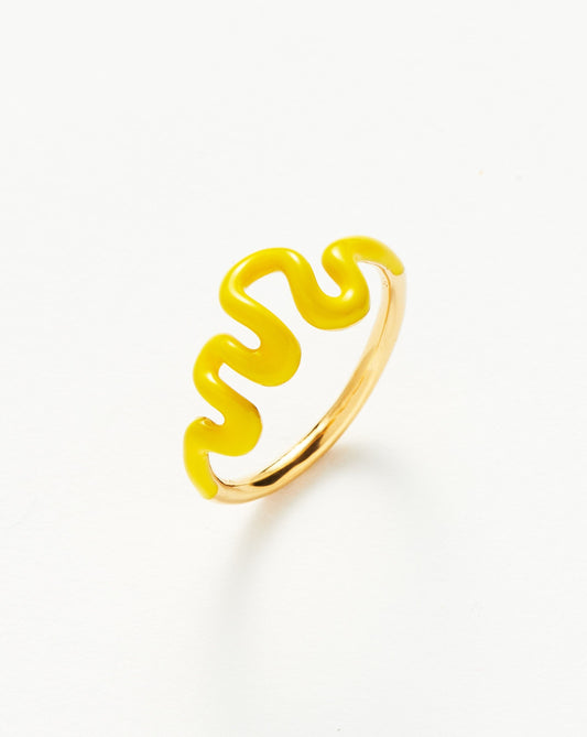 Squiggle Wavy Enamel Stacking Ring | 18ct Gold Vermeil/Lemon Yellow