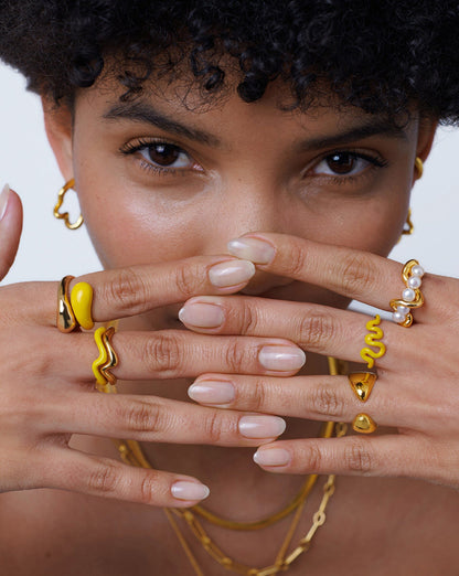 Squiggle Wavy Enamel Stacking Ring | 18ct Gold Vermeil/Lemon Yellow