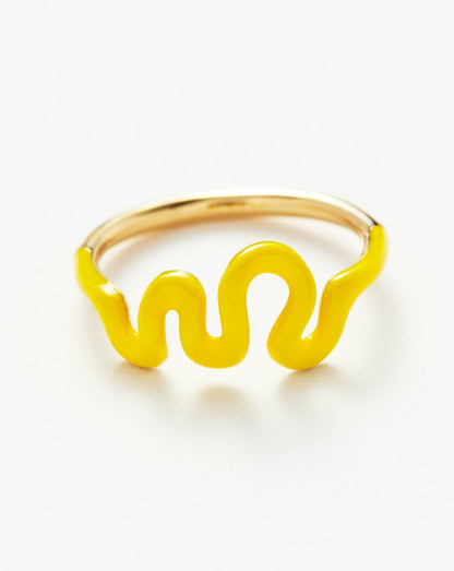 Squiggle Wavy Enamel Stacking Ring | 18ct Gold Vermeil/Lemon Yellow