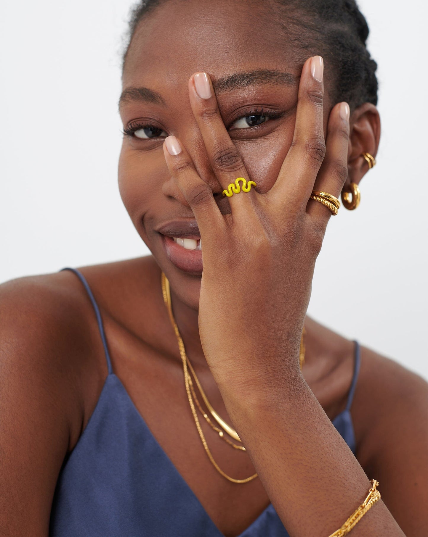 Squiggle Wavy Enamel Stacking Ring | 18ct Gold Vermeil/Lemon Yellow