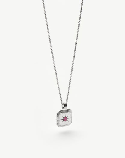 July Birthstone Pendant Necklace | Glass Filled Ruby/July