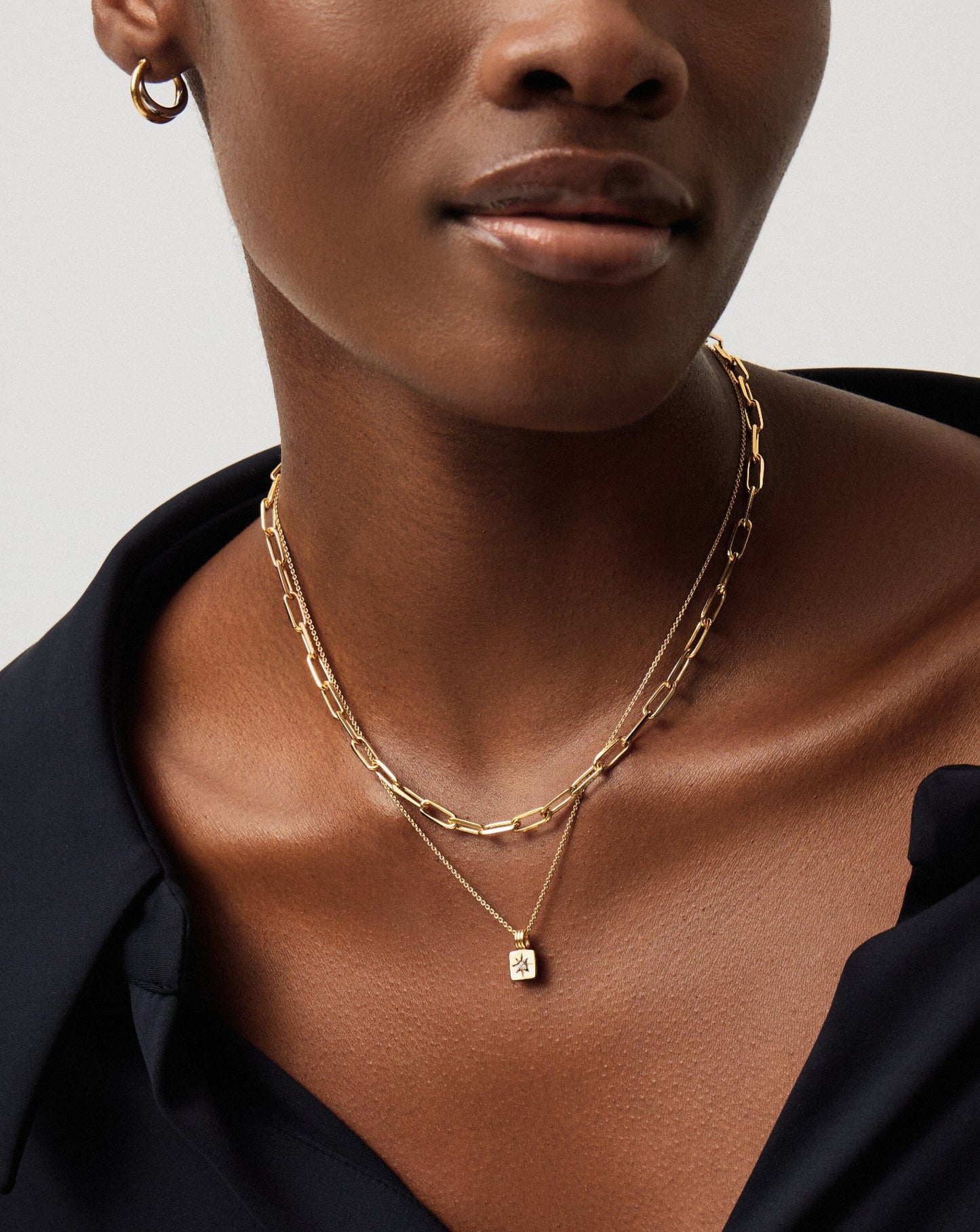 Star Ridge & Paperclip Chain Necklace Set | 18ct Gold Vermeil Cubic Zirconia