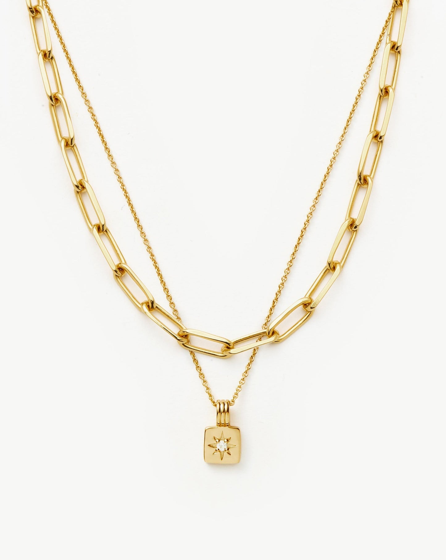 Star Ridge & Paperclip Chain Necklace Set | 18ct Gold Vermeil Cubic Zirconia