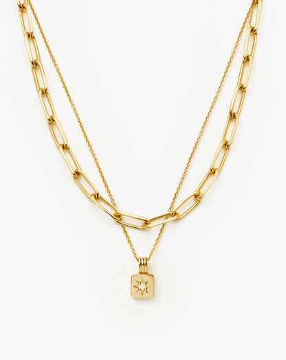 Star Ridge & Paperclip Chain Necklace Set | 18ct Gold Vermeil Cubic Zirconia