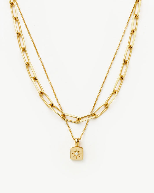 Star Ridge & Paperclip Chain Necklace Set | 18ct Gold Vermeil Cubic Zirconia