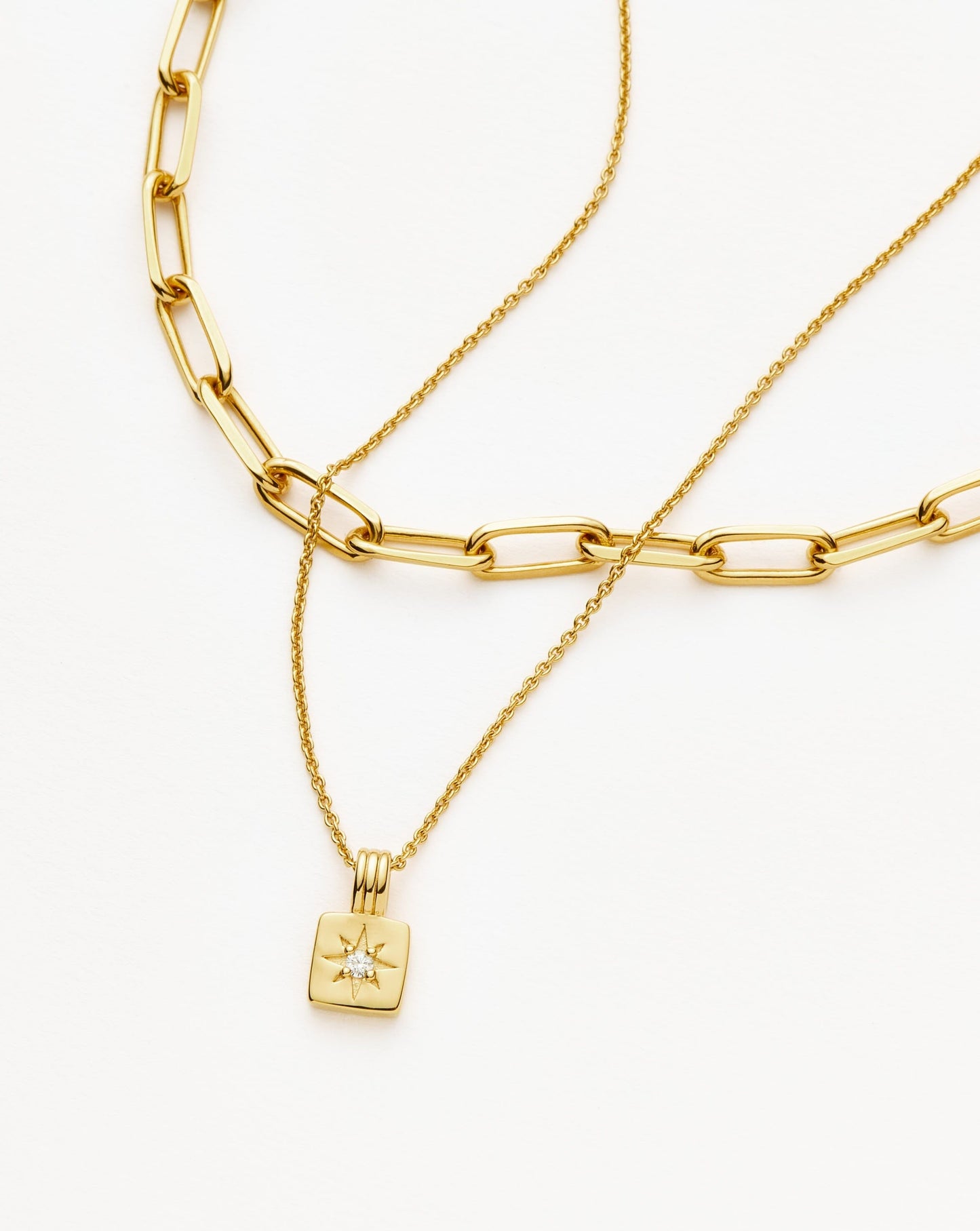 Star Ridge & Paperclip Chain Necklace Set | 18ct Gold Vermeil Cubic Zirconia