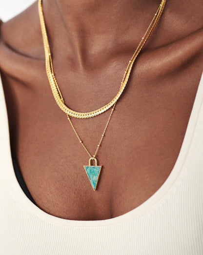 Triangle Pendant Chain Necklace | 18ct Gold Plated/Amazonite