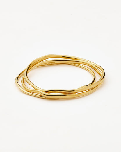 Trio Molten Ripple Bangle Bracelet Set | 18ct Gold Vermeil