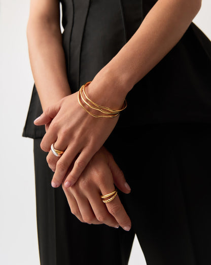 Trio Molten Ripple Bangle Bracelet Set | 18ct Gold Vermeil