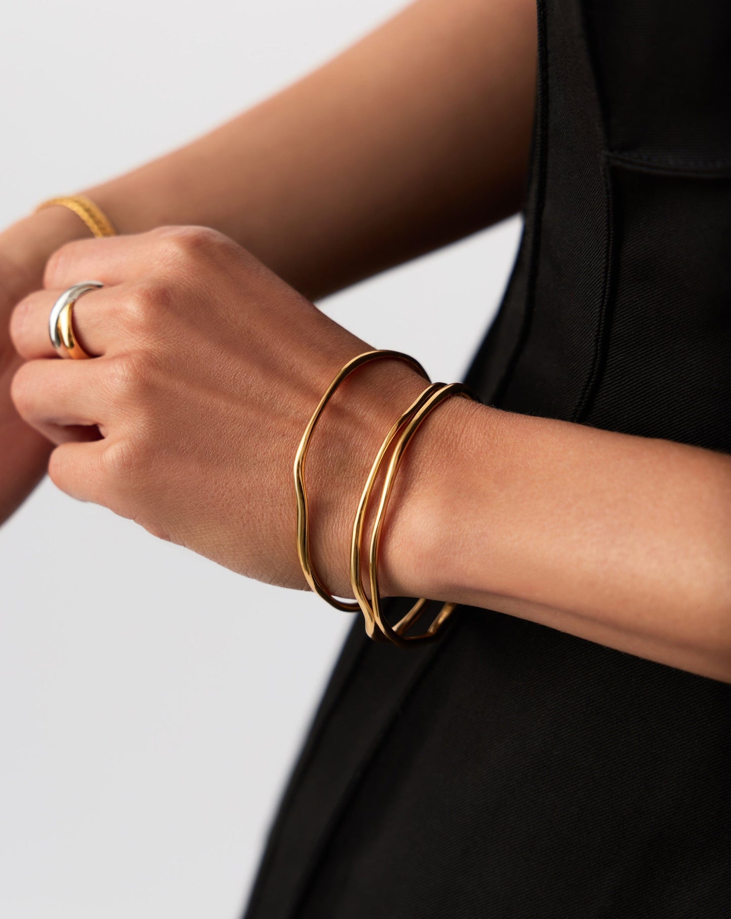 Trio Molten Ripple Bangle Bracelet Set | 18ct Gold Vermeil