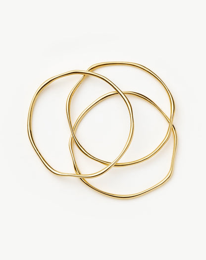 Trio Molten Ripple Bangle Bracelet Set | 18ct Gold Vermeil