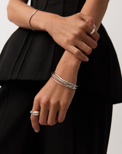 Trio Molten Ripple Bangle Bracelet Set | Sterling Silver