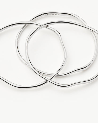 Trio Molten Ripple Bangle Bracelet Set | Sterling Silver