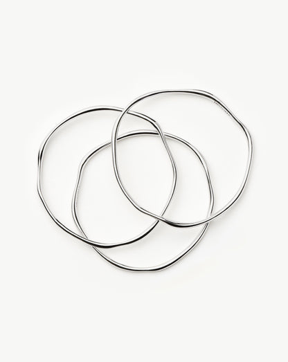 Trio Molten Ripple Bangle Bracelet Set | Sterling Silver