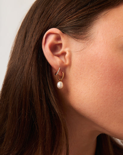 Twisted Pearl & Drop Hoop Earring Set | 18ct Gold Vermeil/Pearl