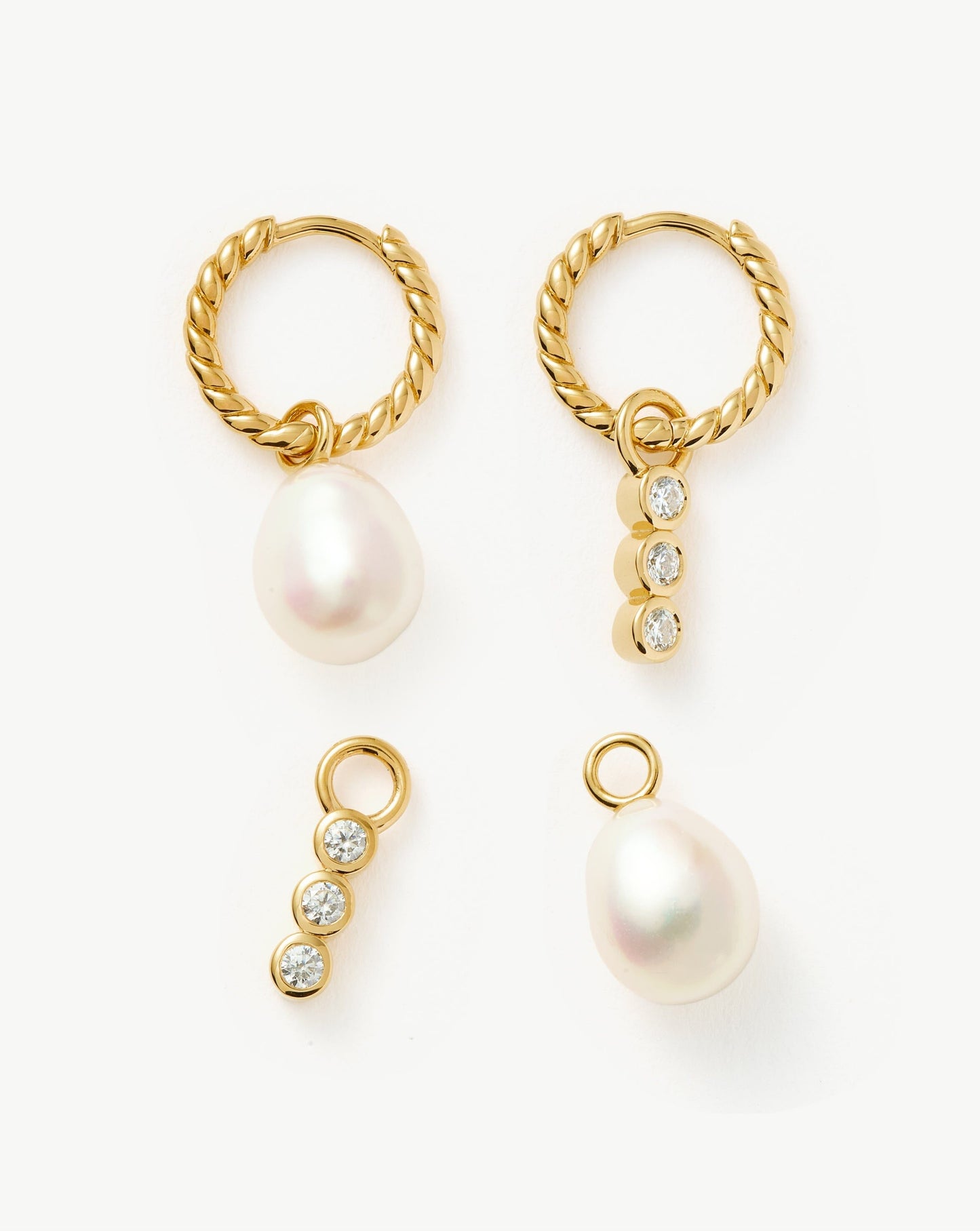 Twisted Pearl & Drop Hoop Earring Set | 18ct Gold Vermeil/Pearl