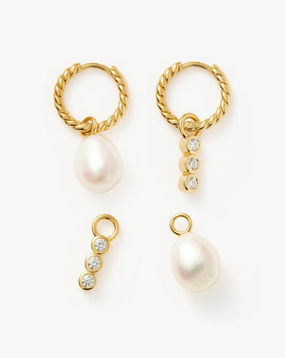 Twisted Pearl & Drop Hoop Earring Set | 18ct Gold Vermeil/Pearl