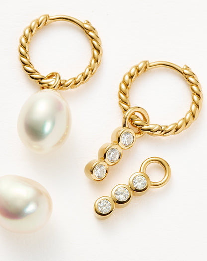 Twisted Pearl & Drop Hoop Earring Set | 18ct Gold Vermeil/Pearl