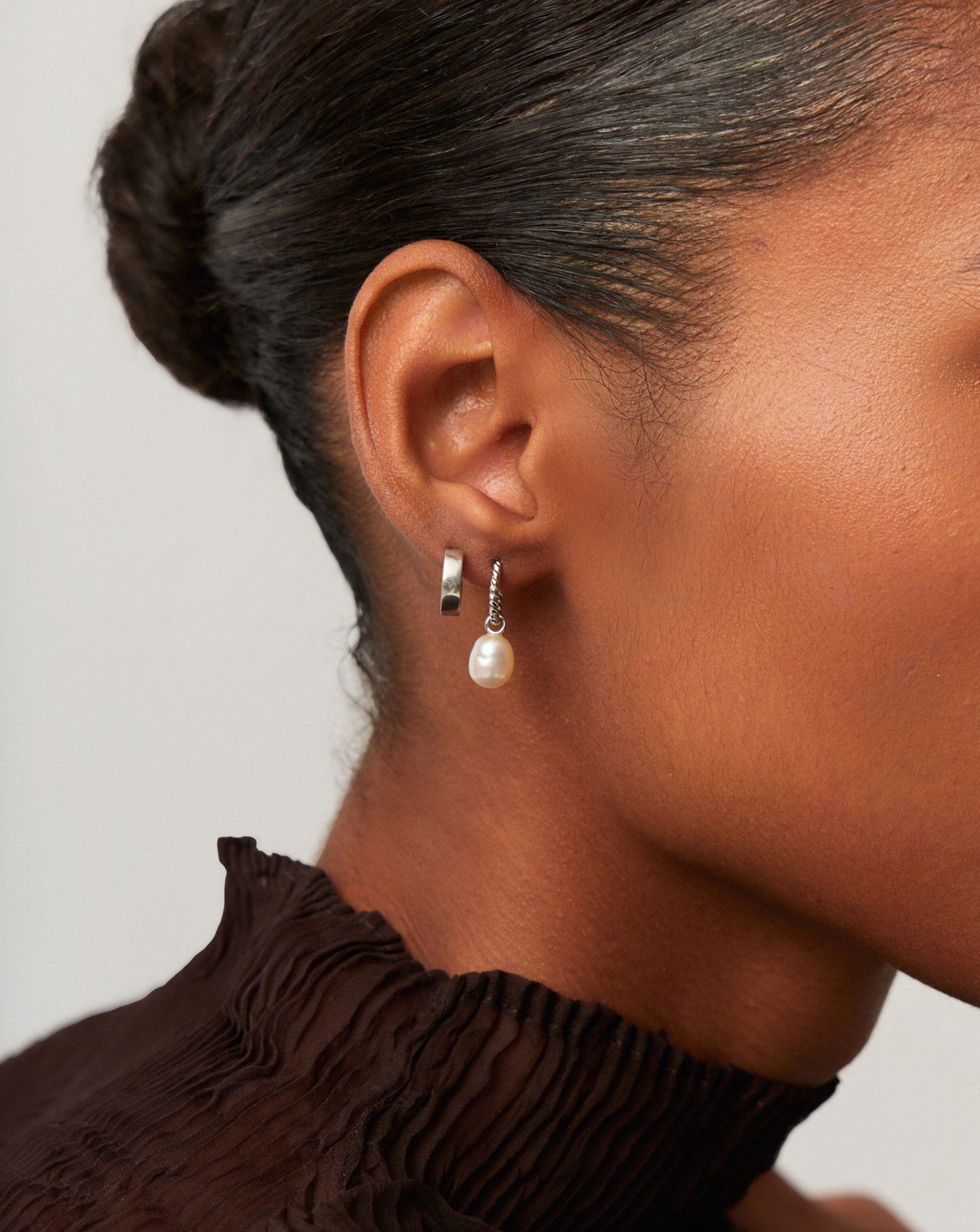 Twisted Pearl & Drop Hoop Earring Set | 18ct Sterling Silver/Pearl