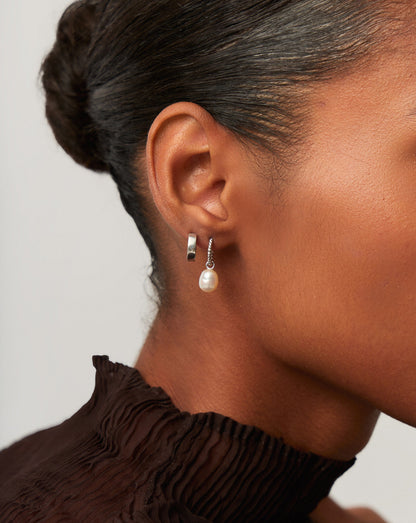 Twisted Pearl & Drop Hoop Earring Set | 18ct Sterling Silver/Pearl