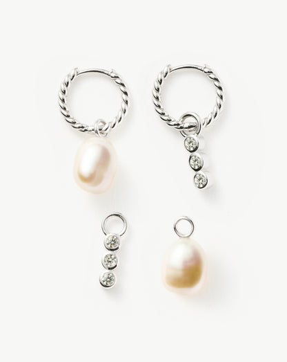 Twisted Pearl & Drop Hoop Earring Set | 18ct Sterling Silver/Pearl